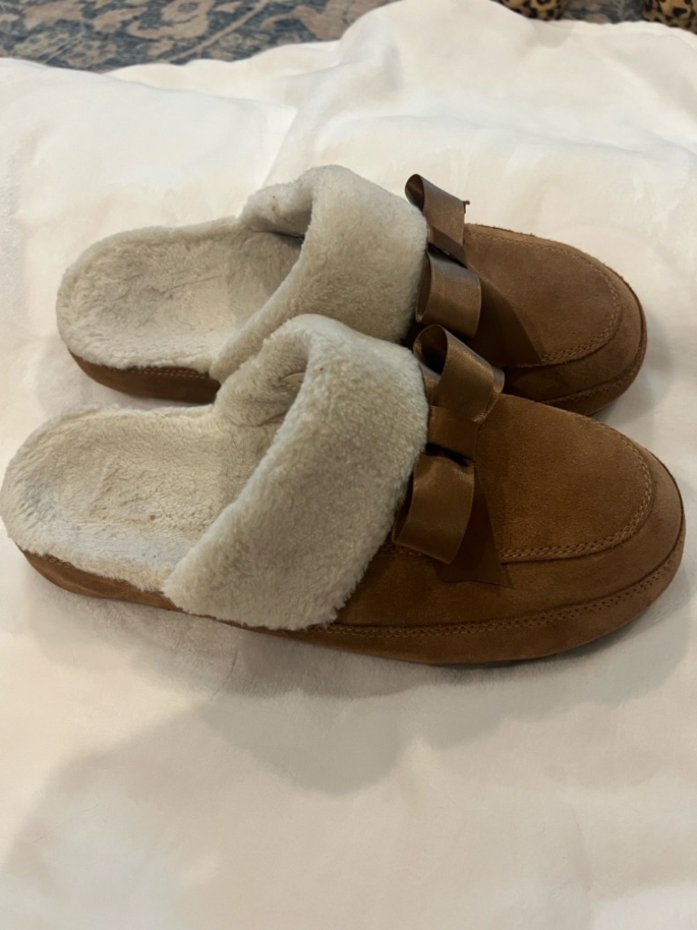 Vionic Nessie Faux-Shearling Bow Slip Brown size 9 - Picture 3 of 9